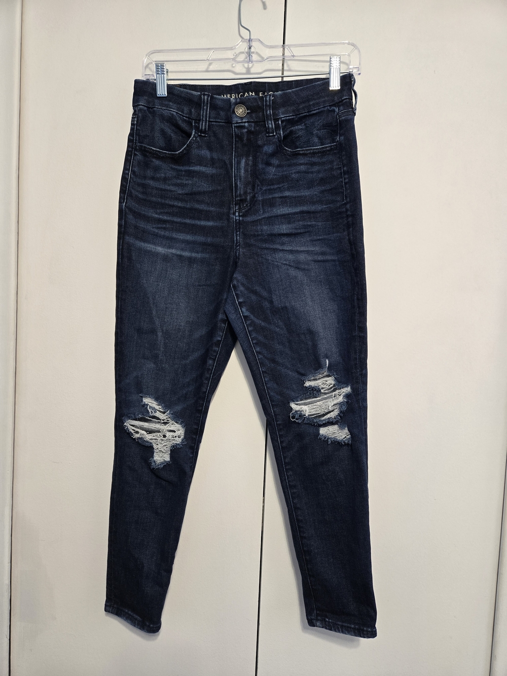 American Eagle Curvy Hi-Rise Jegging Jeans 8 X-Short Distressed Dark Wash
